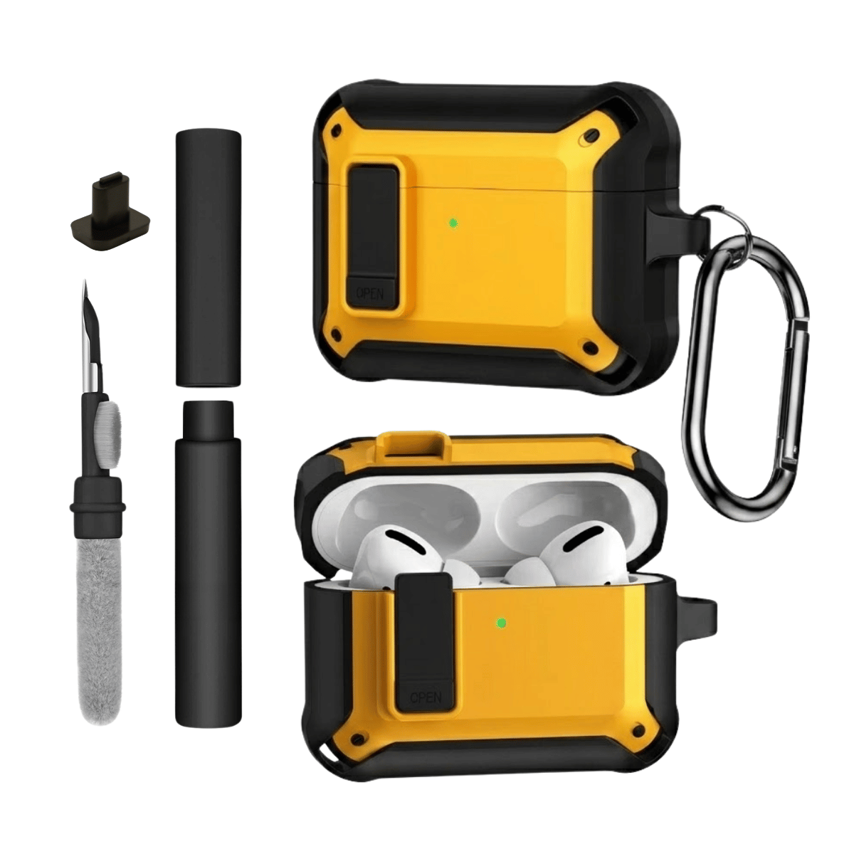 Kit Limpador para Fones e Capa Protetora Nerdcase para AirPods Pro 3, Shockproof Amarelo e Preto