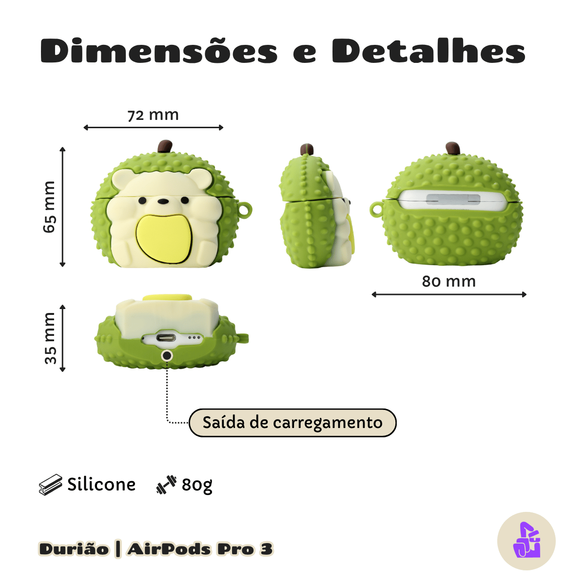 Capa de Silicone Nerdcase para AirPods Pro 3,  Porco Espinho Durião