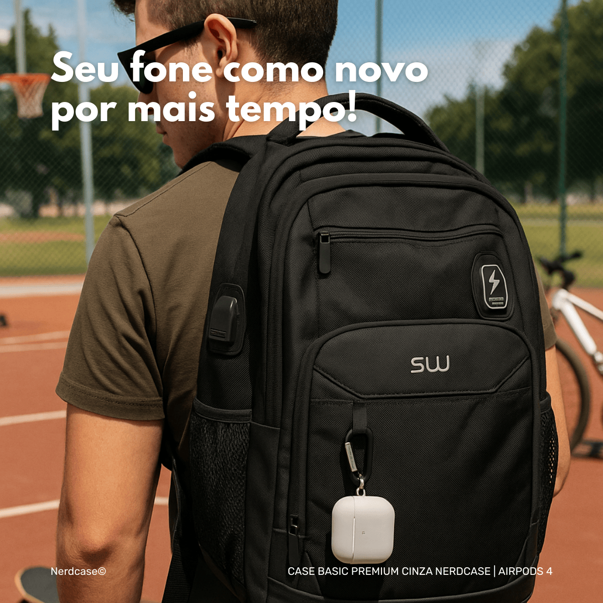Capa Protetora Nerdcase Compatível com AirPods 4, Silicone Premium, Cinza Escuro