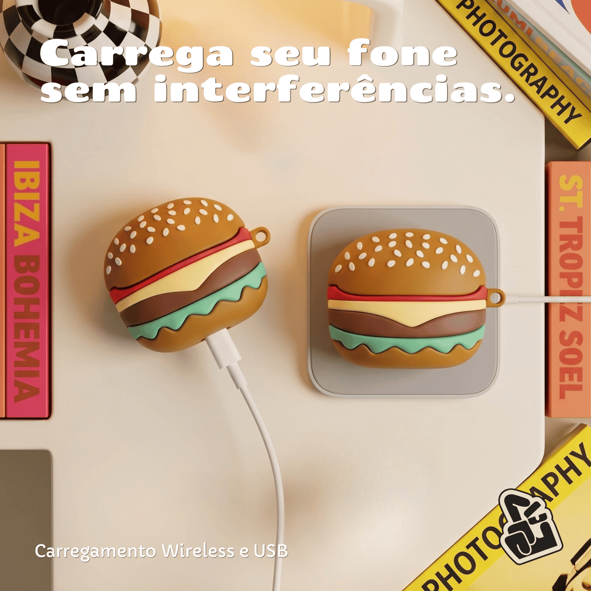 Kit Limpador para Fones e Capa Protetora Nerdcase para Galaxy Buds 3, Buds 3 Pro, Buds 3 Fe, Silicone, Hamburguer