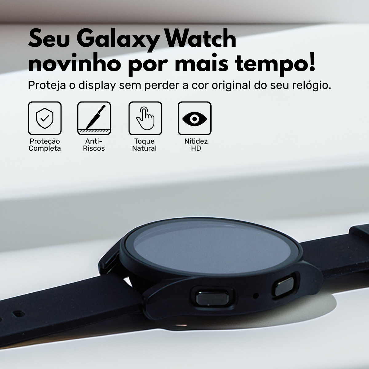 Capa com Película de Vidro Nerdcase Compatível com Samsung Galaxy Watch 6 40mm, Preto