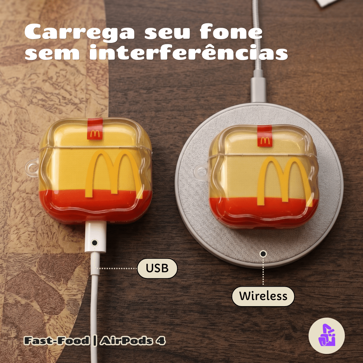 Capa Protetora de Silicone Nerdcase para AirPods 4, Mc Donalds