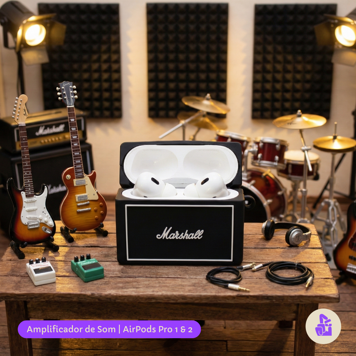 Kit Limpador para Fones e Capa Protetora Nerdcase para AirPods Pro 1 e 2, Amplificador