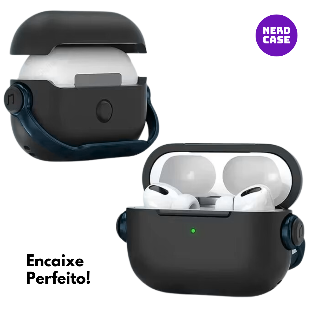 Case Music para AirPods 4, Preta com detalhe Azul