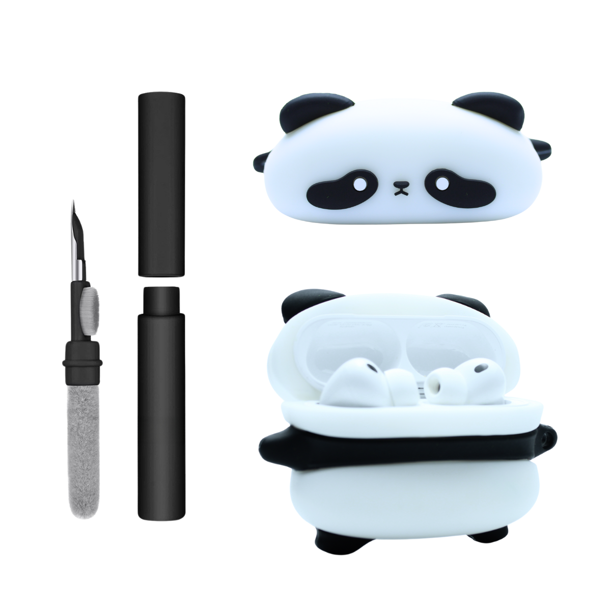 Kit Limpador para Fones e Capa Protetora Nerdcase para AirPods Pro 3, Panda