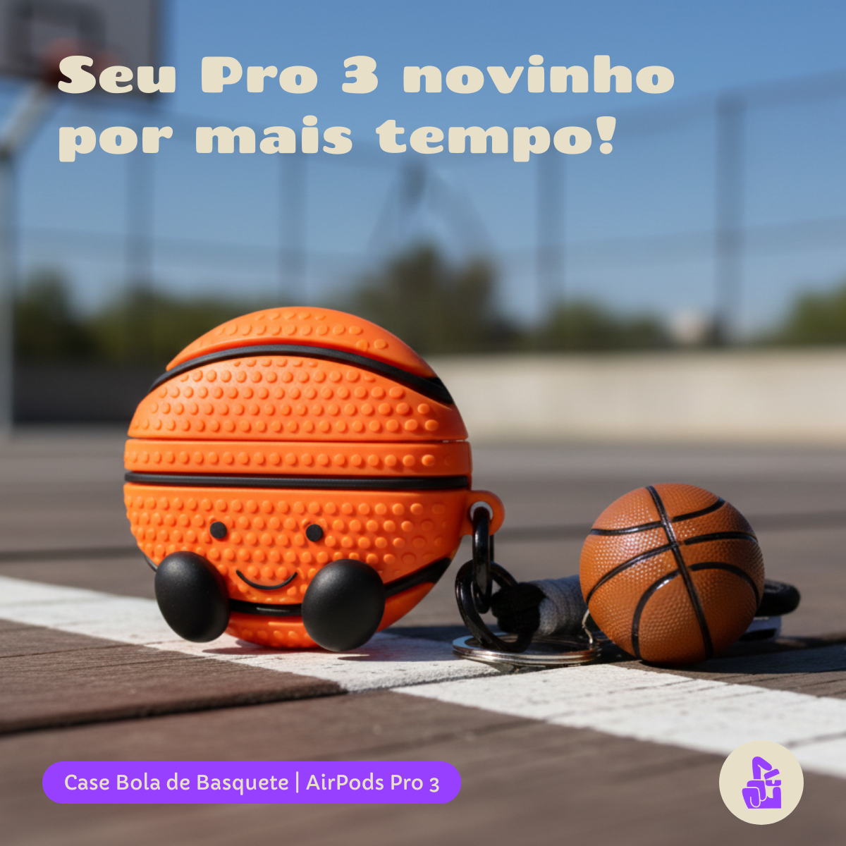 Kit Limpador para Fones e Capa Protetora Nerdcase para AirPods Pro 3, Bola de Basquete