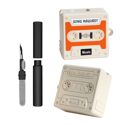 Kit Limpador para Fones e Capa Protetora Nerdcase para Samsung Galaxy Buds 4, Silicone, Formato Fita Cassete, Bege e Lar