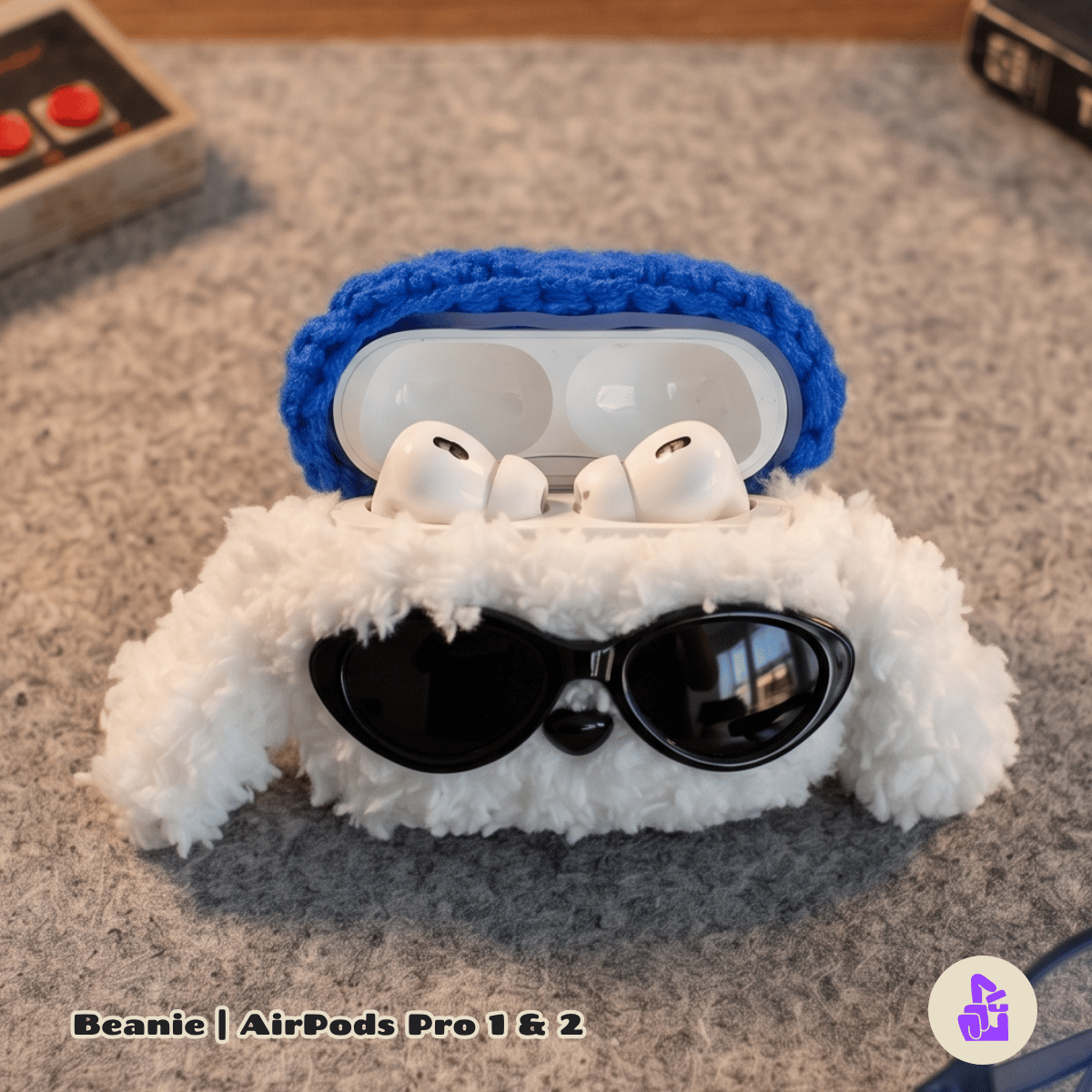 Capa de Pelúcia Nerdcase para AirPods Pro 1 e 2, Cachorro Beanie