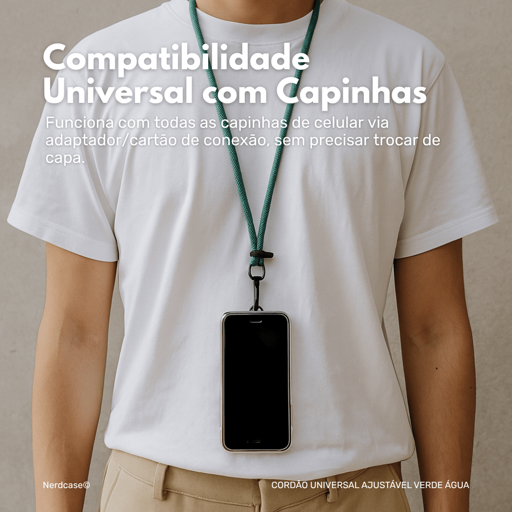 Cordão Universal Nerdcase para Celular, Poliéster, Verde Água