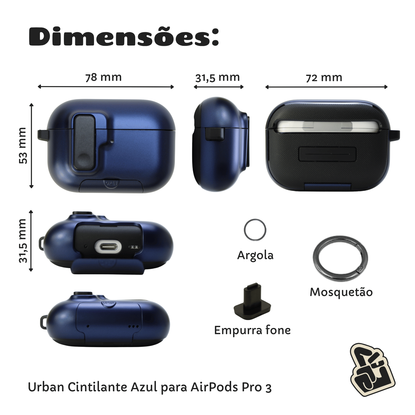 Capa Protetora de Silicone Nerdcase para AirPods Pro 3, Suporte Adaptado, Urban Azul Cintilante