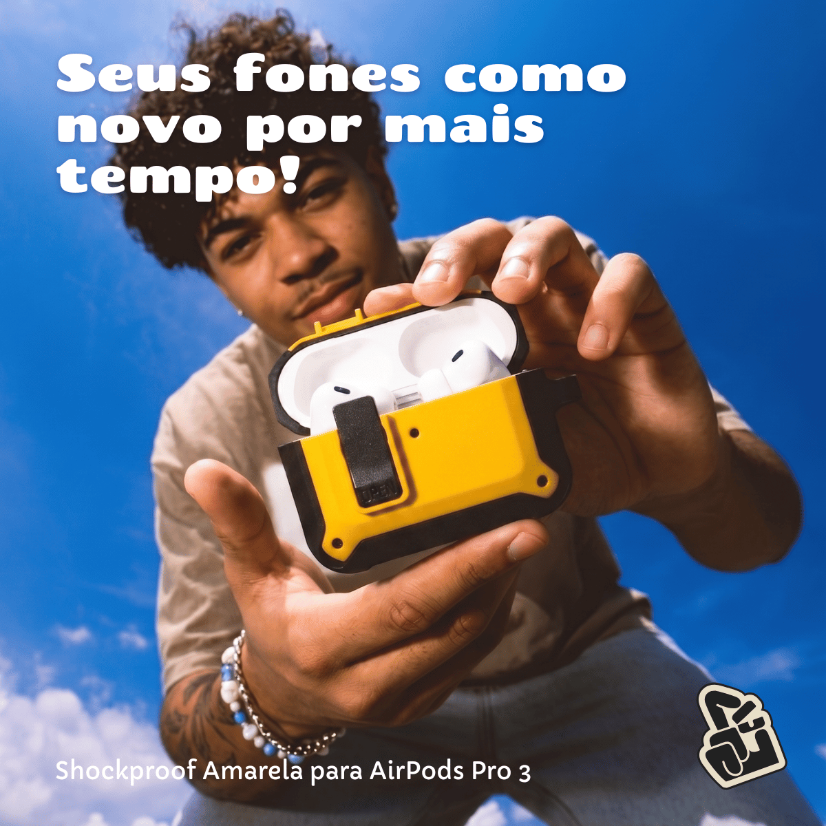 Capa Protetora Nerdcase para AirPods Pro 3, Shockproof Amarelo e Preto