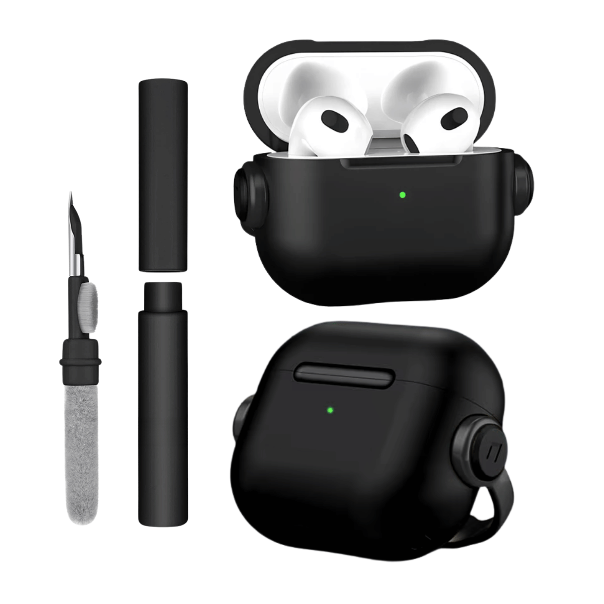 Kit Limpador para Fones e Capa Protetora de Silicone Nerdcase para AirPods 4, Music Preta