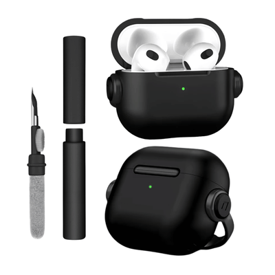 Kit Limpador para Fones e Capa Protetora de Silicone Nerdcase para AirPods 4, Music Preta