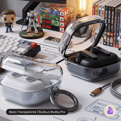 Capa Protetora Nerdcase para Samsung Galaxy Buds 4, Silicone, Transparente com Argola
