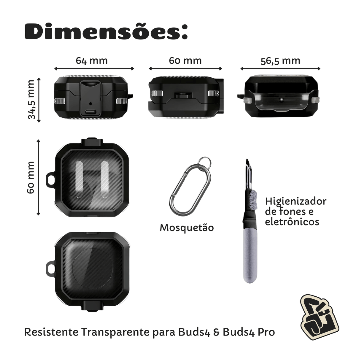 Kit Limpador para Fones e Capa Protetora Nerdcase para Galaxy Buds 4, Buds 4 Pro, Silicone Resistente Transparente