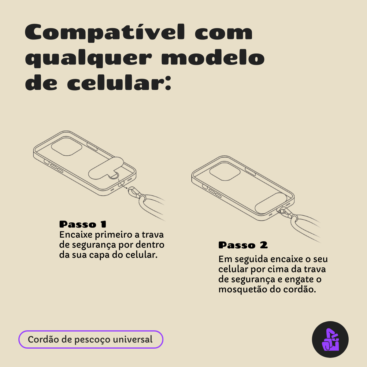 Cordão de Pescoço Universal Nerdcase para Celular, Nylon, Roxo (1,20m)