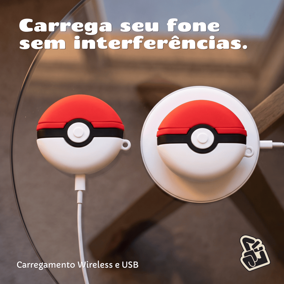 Kit Limpador para Fone e Capa Protetora Nerdcase para AirPods Pro 3, Silicone, Pokebola