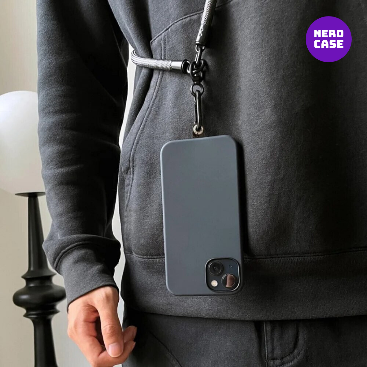 NERDCASE, Cordão Salva Celular Universal, Reforçado, Cinza, Prata