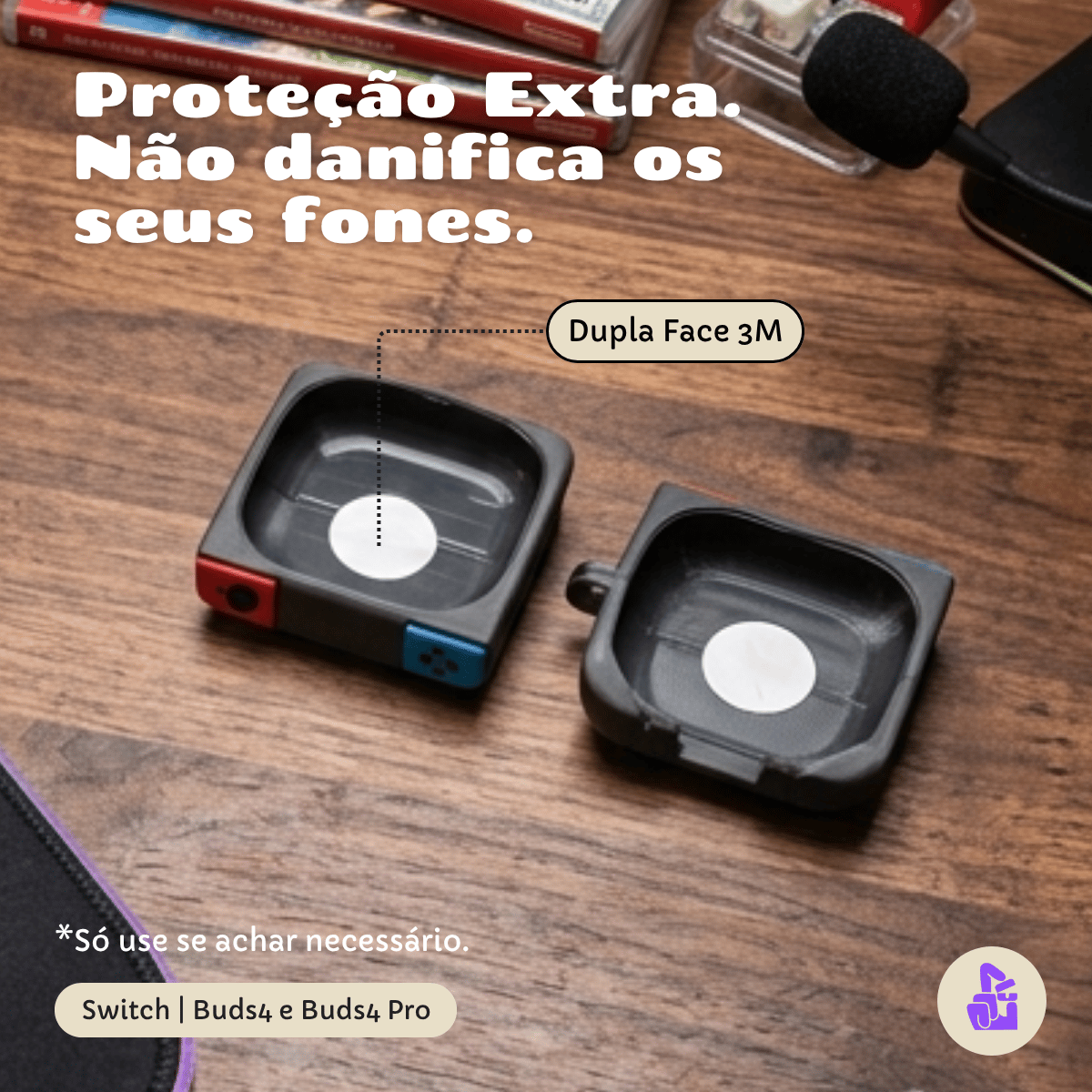 Kit Limpador para Fones e Capa Protetora Nerdcase para Galaxy Buds 4, Buds 4 Pro, Silicone, Vídeo Game Nintendo