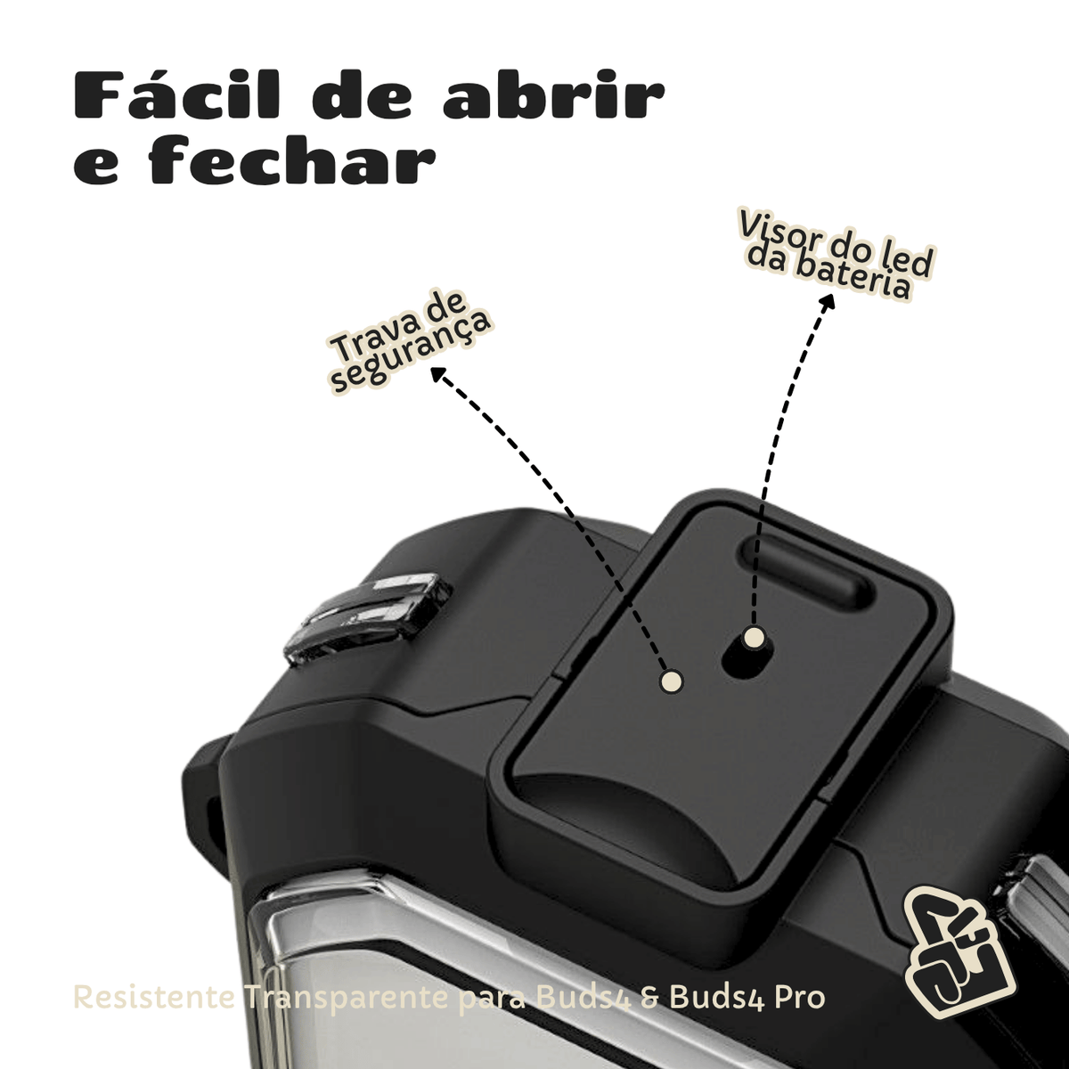 Kit Limpador para Fones e Capa Protetora Nerdcase para Galaxy Buds 4, Buds 4 Pro, Silicone Resistente Transparente