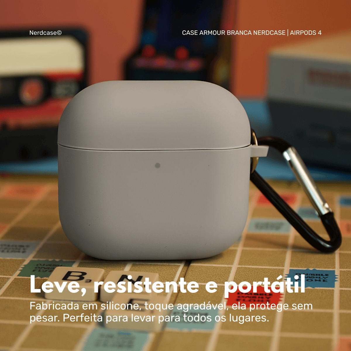 Capa Protetora Nerdcase Compatível com AirPods 4, Silicone Premium, Cinza Escuro