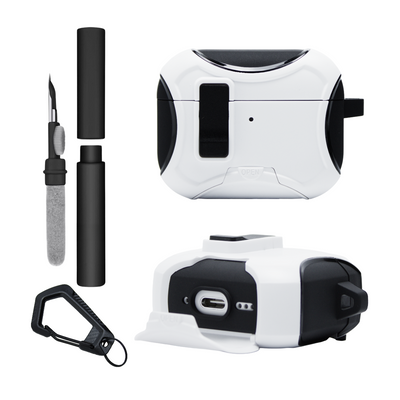Kit Limpador para Fones e Capa Protetora Airtrek Nerdcase para AirPods Pro 3, Suporte Adaptado, Preto e Branco