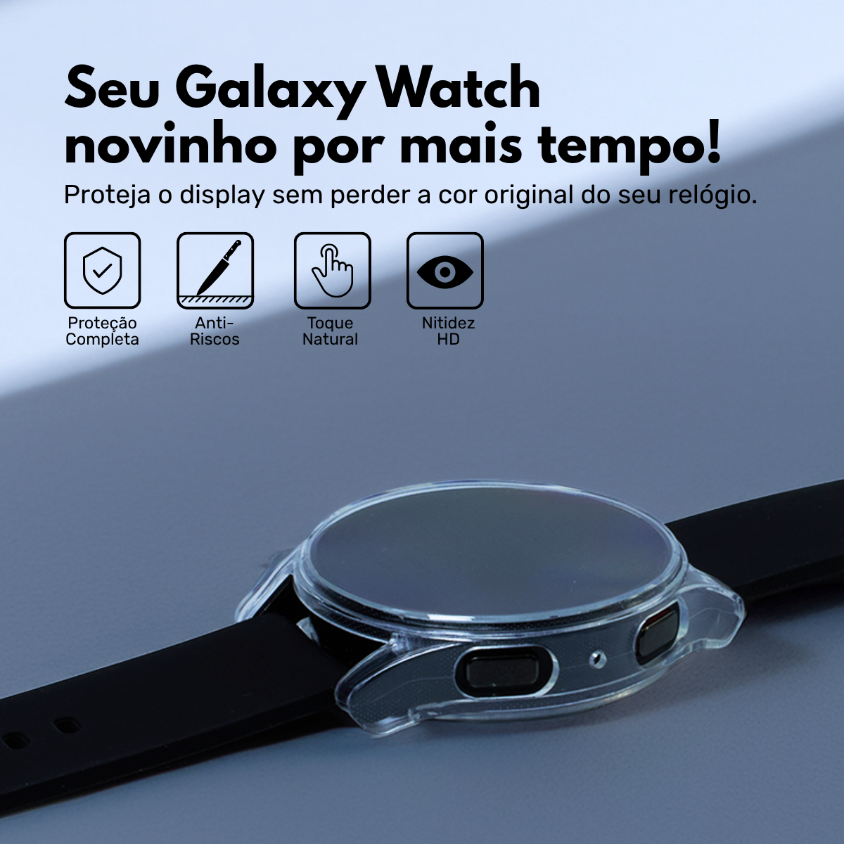 Capa com Película de Vidro Nerdcase Compatível com Samsung Galaxy Watch 6, 44mm, Transparente