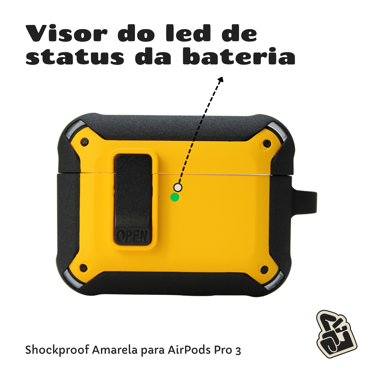 Capa Protetora Nerdcase para AirPods Pro 3, Shockproof Amarelo e Preto