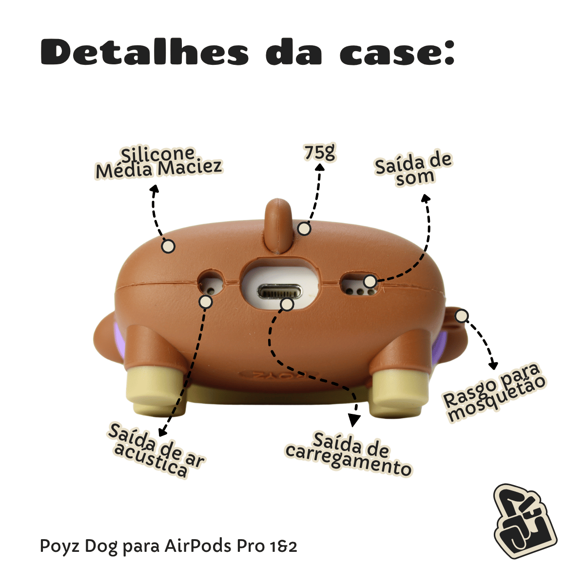 Kit Limpador para Fones e Capa Protetora de Silicone Nerdcase para AirPods Pro 1 e 2, Poyz Dog