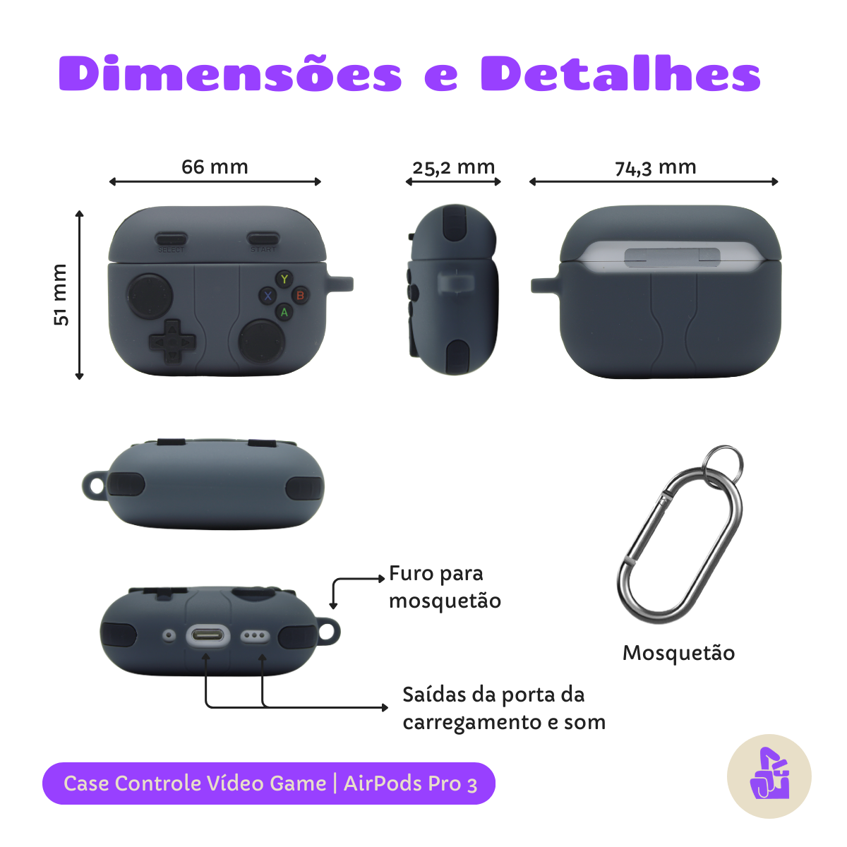 Capa Protetora Nerdcase para Airpods Pro 3, Controle Videogame