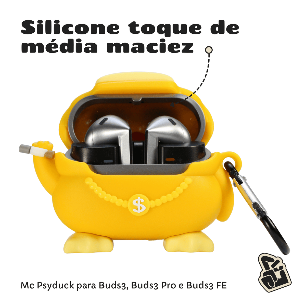 Capa Protetora Nerdcase para Samsung Galaxy Buds 3, Buds 3 Pro, Buds 3 Fe, Mc Psyduck