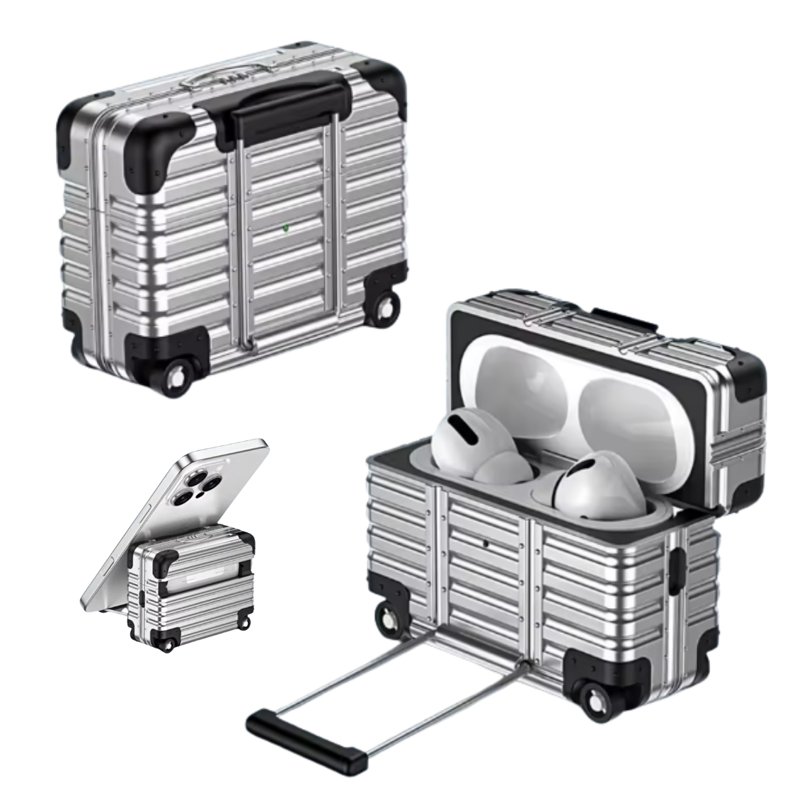 Capa Protetora para AirPods Pro 3, Formato Mala de Viagem, Cinza