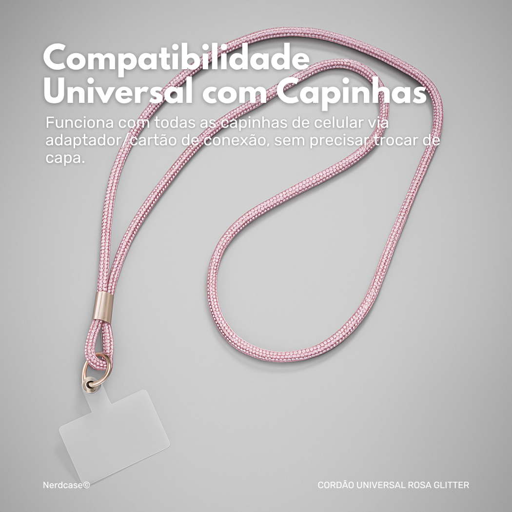 Cordão Universal Nerdcase para Celular, Poliéster, Rosa com Brilho