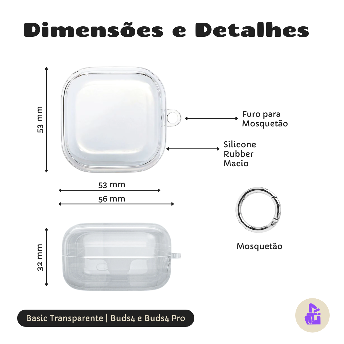 Capa Protetora Nerdcase para Samsung Galaxy Buds 4, Silicone, Transparente com Argola