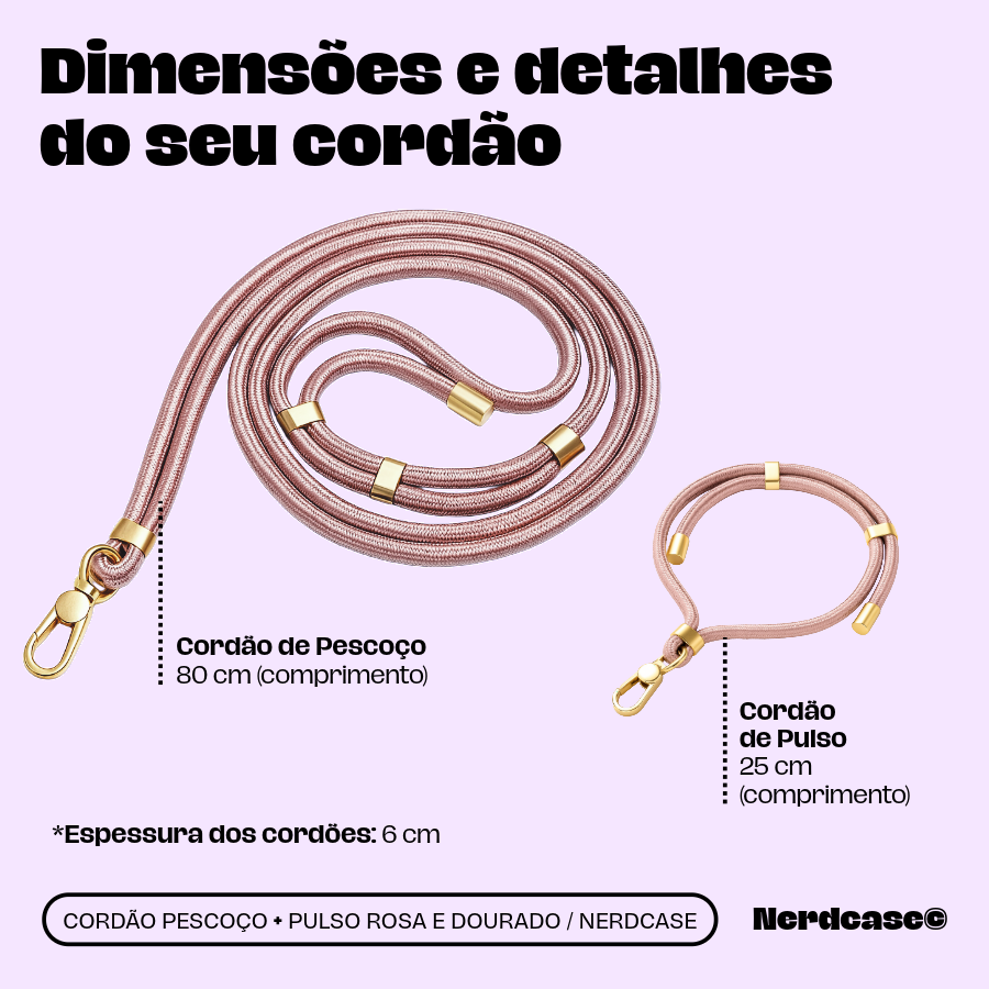 Cordão Universal Nerdcase para Celular, Pulso e Pescoço, Rosa