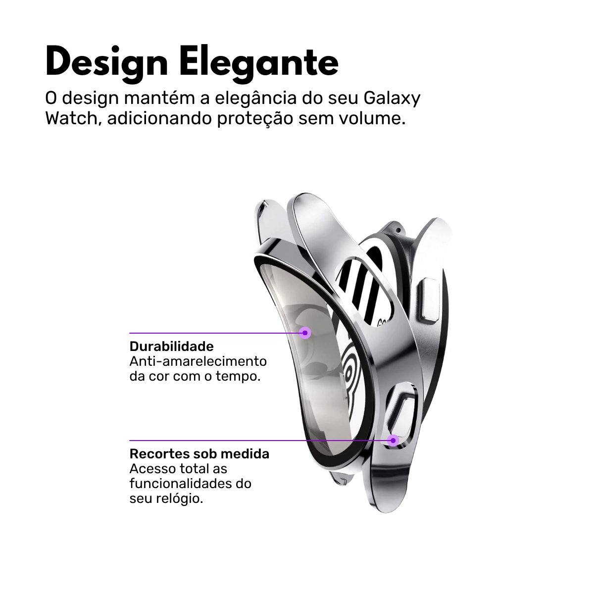 Capa com Película de Vidro Nerdcase Compatível com Samsung Galaxy Watch 6 40mm, Prata Cromado