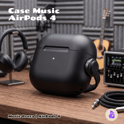 Kit Limpador para Fones e Capa Protetora de Silicone Nerdcase para AirPods 4, Music Preta