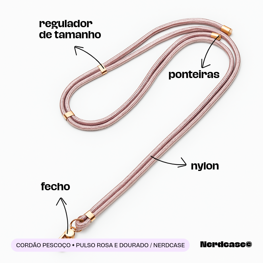 Cordão Universal Nerdcase para Celular, Pulso e Pescoço, Rosa