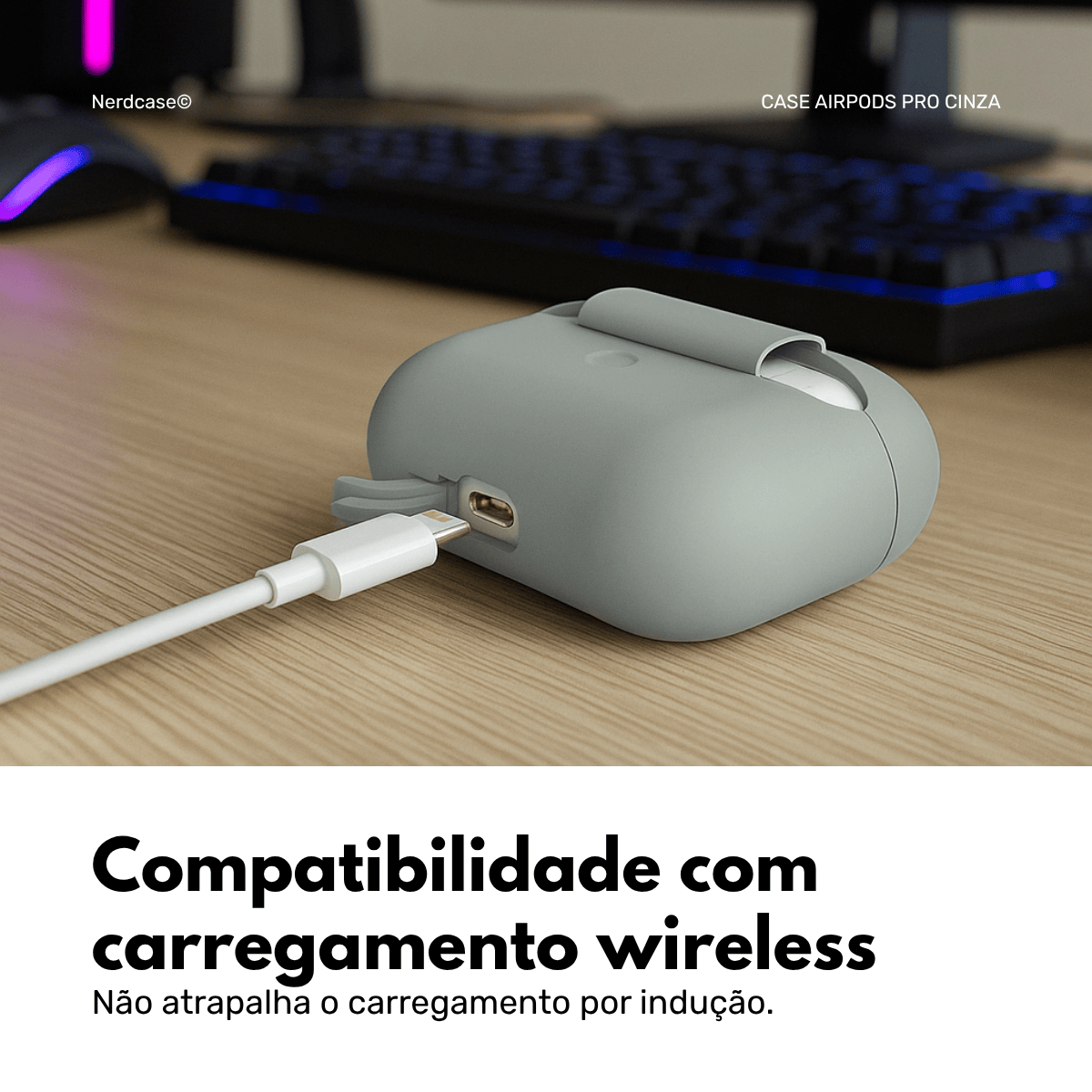 Capa Protetora Nerdcase de Silicone, Compatível com AirPods Pro, Cinza