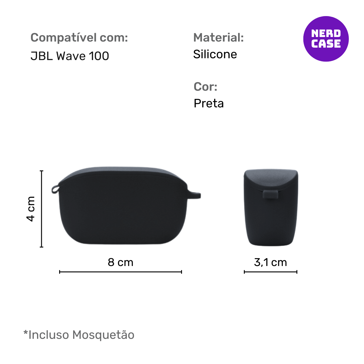 Capa Protetora de Silicone, para JBL Wave 100, Preta