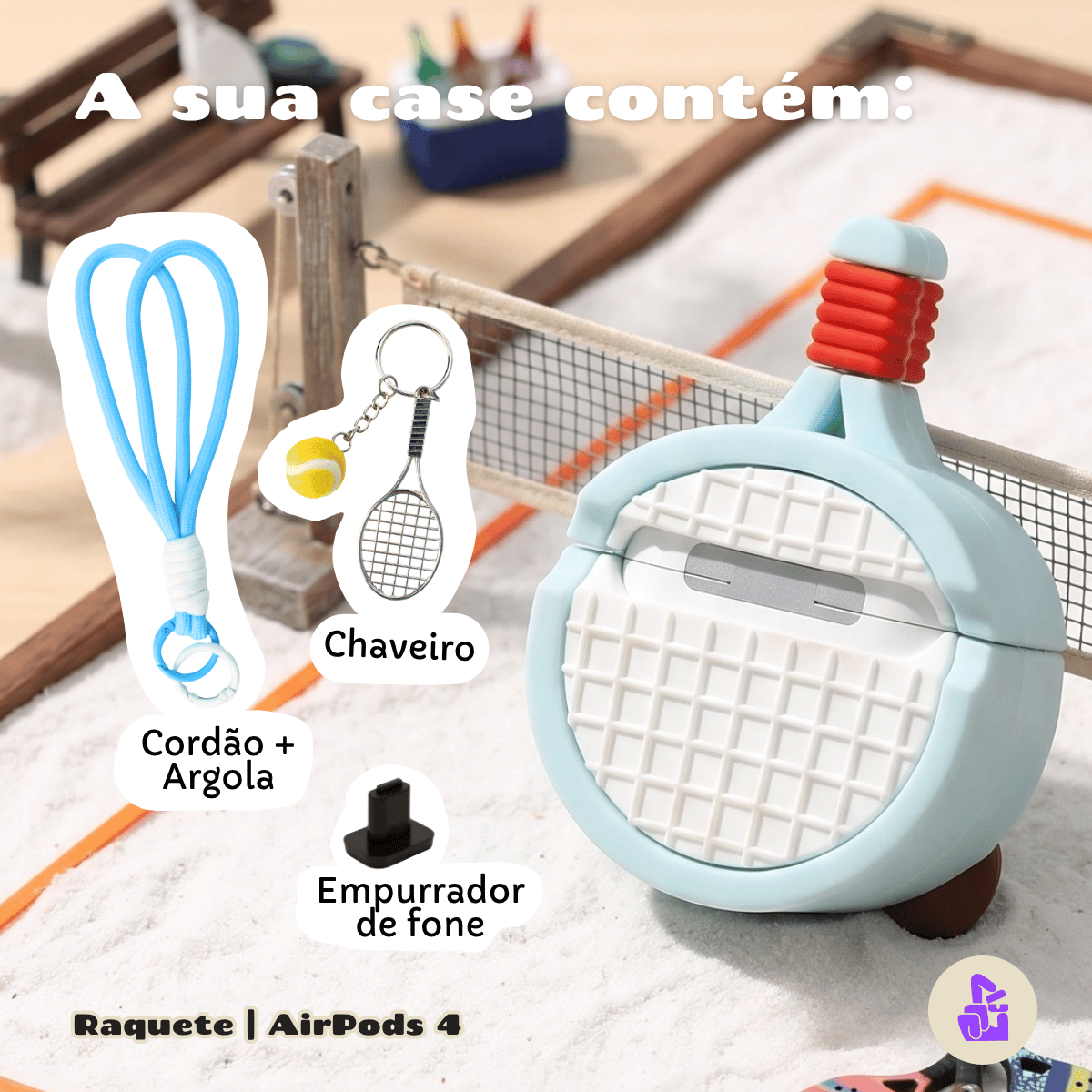Capa Protetora de Silicone Nerdcase para AirPods 4, Raquete Azul