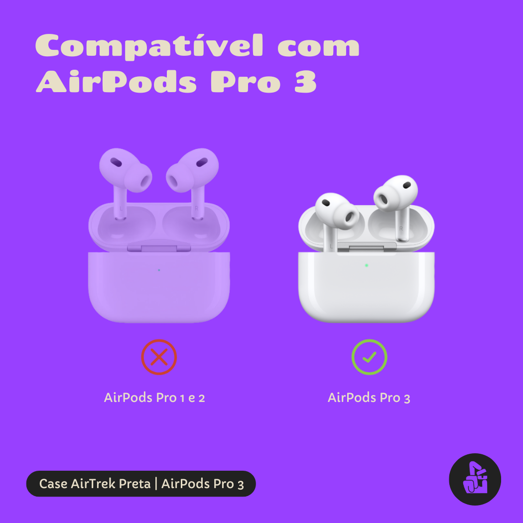 Capa Protetora Airtrek Nerdcase para AirPods Pro 3, Suporte Adaptado, Preto
