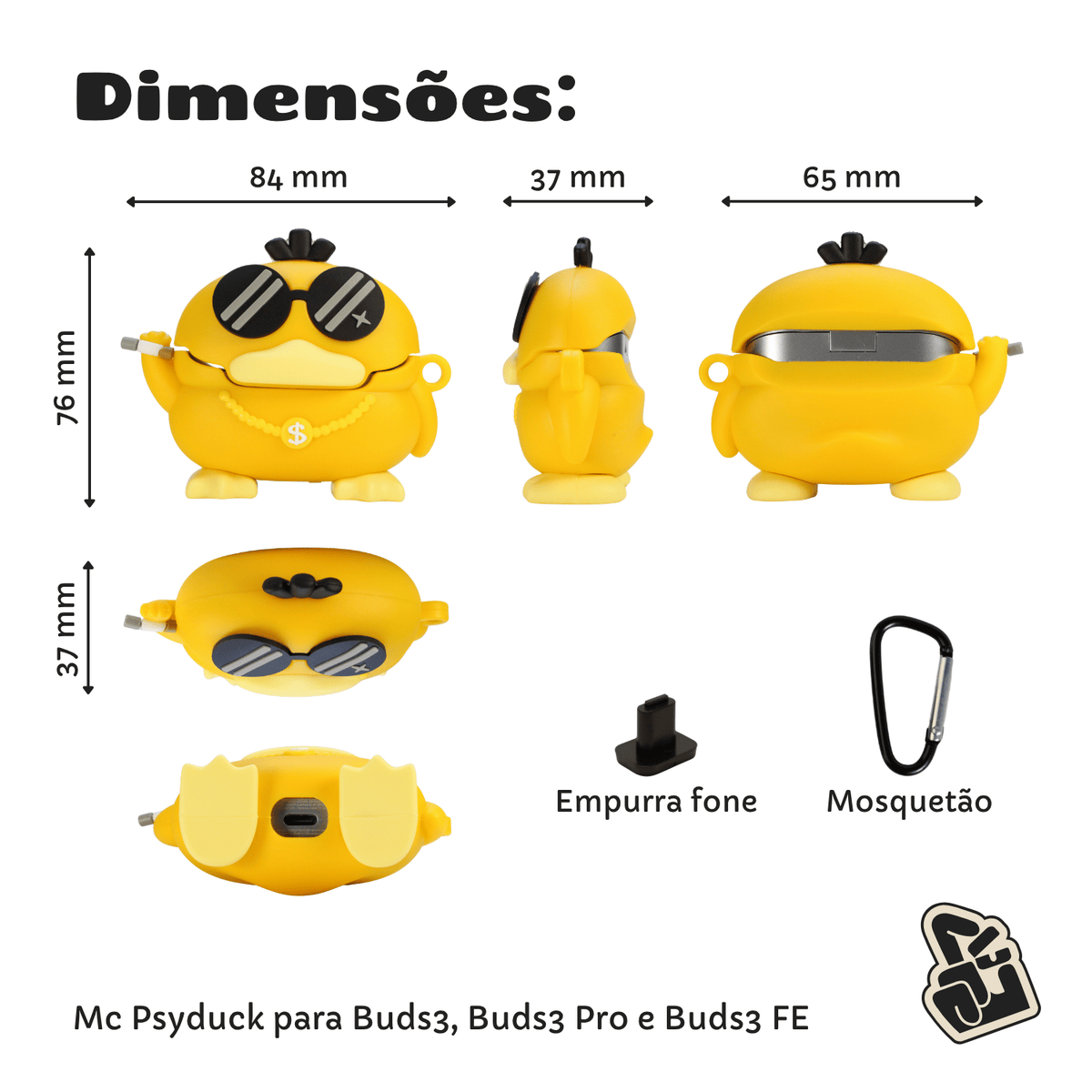Capa Protetora Nerdcase para Samsung Galaxy Buds 3, Buds 3 Pro, Buds 3 Fe, Mc Psyduck