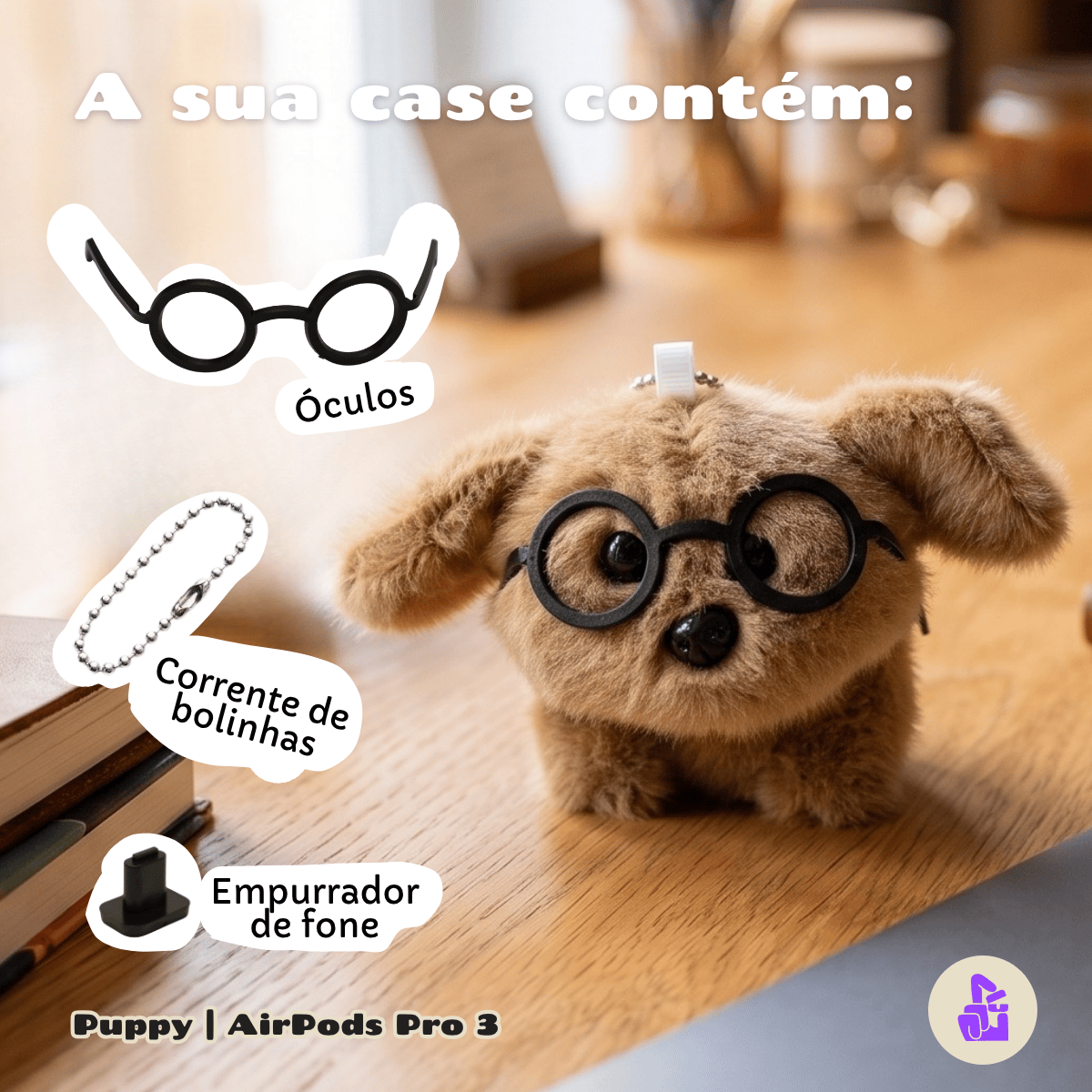 Capa de Pelúcia Nerdcase para AirPods Pro 3, Cachorro Puppy