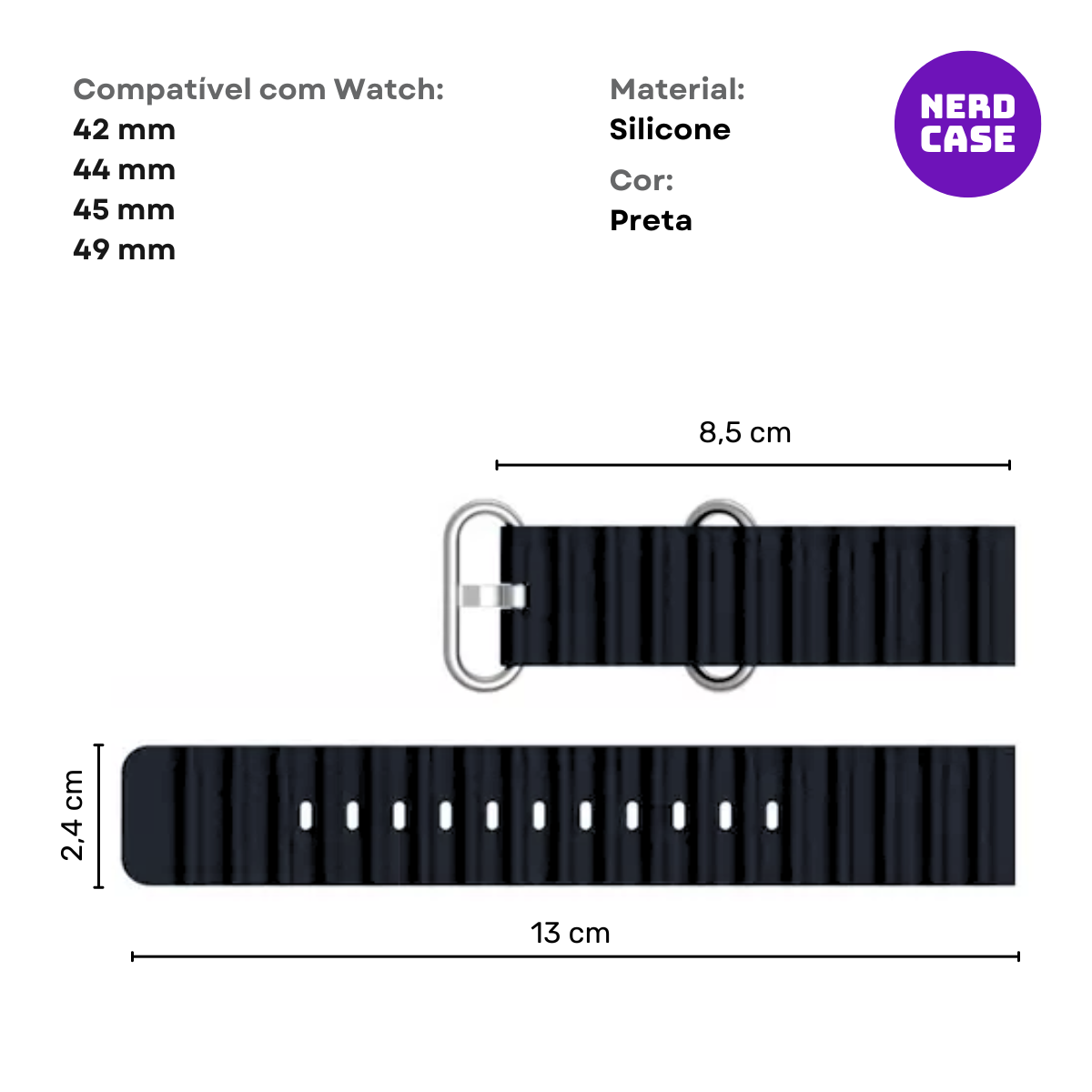 Pulseira 42/44/45/49mm, Ocean de Silicone para Apple Watch, Preto