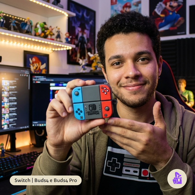 Capa Protetora Nerdcase para Samsung Galaxy Buds 4, Buds 4 Pro, Silicone, Vídeo Game Nintendo