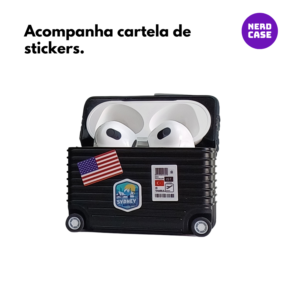 Case Mala de Viagem com Adesivos para AirPods Pro
