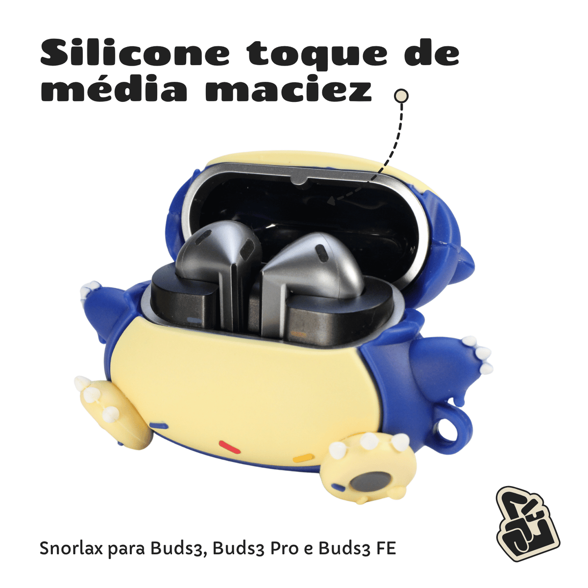 Capa Protetora Nerdcase para Samsung Galaxy Buds 3, Buds 3 Pro, Buds3 Fe, Silicone, Pokémon Snorlax