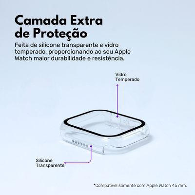 Capa com Película de Vidro Nerdcase Compatível com Apple Watch 45mm, Transparente
