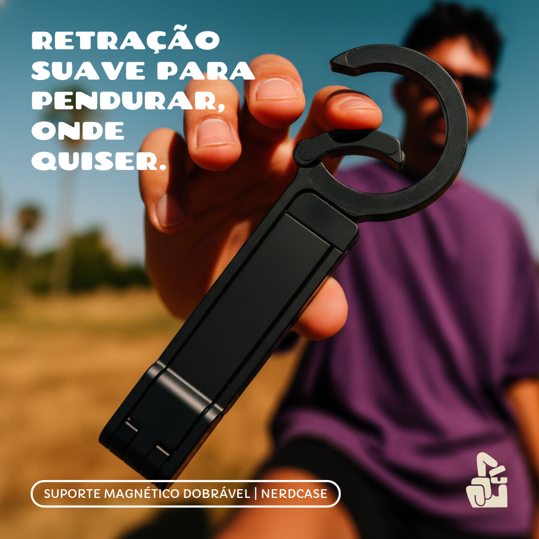 Suporte Tripé para Celular Nerdcase, Magnético, Dobrável, Alumínio, Preto